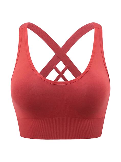Hanerdun Cross Back Workout Sports Bras for Women, Padded, Seamless ...