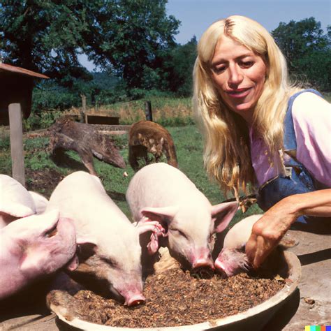 Anne Coulter eating slop with pigs on a farm, as told by DALL-E. : r/pics