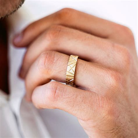 Unique Men's Wedding Band. Gold Wedding Band for Men. Male | Etsy