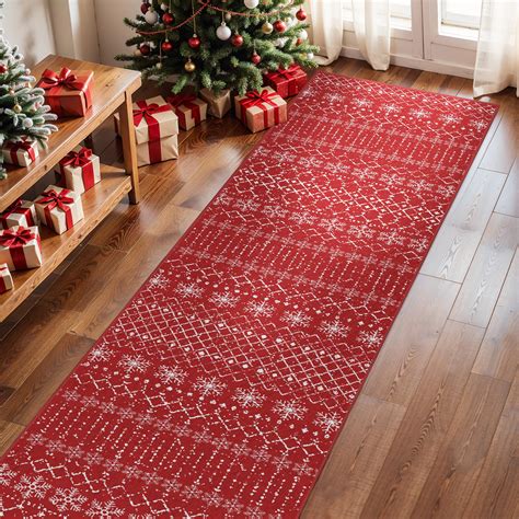 Amazon.com: Christmas Runner Rug 2x8 Rug for Hallway Red Snowflake ...