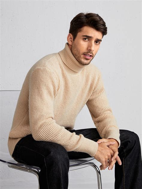 Manfinity Homme Men Turtleneck Ribbed Knit Sweater | Turtle neck men ...