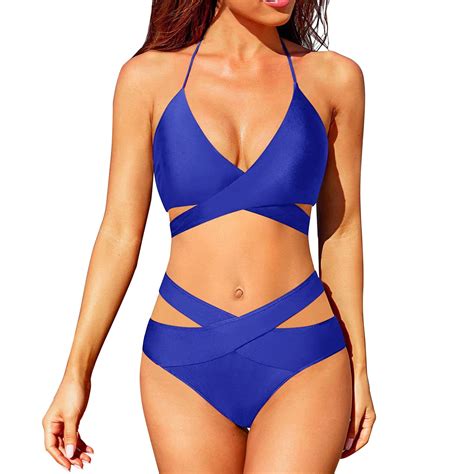 2 Piece Bikinis V-Neck for Women Two Bikini Sets High Waisted Swimsuit ...