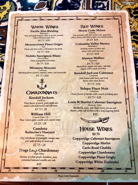 Menu at Peg Leg Pete's pub & bar, Pensacola Beach