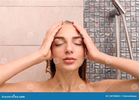 Beautiful Young Woman Taking Shower Stock Image - Image of body ...