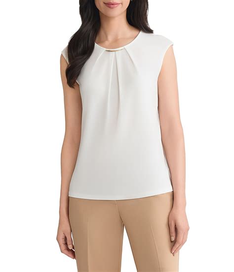 Kasper Pleat Neck Knit Top With Hardware | Dillard's