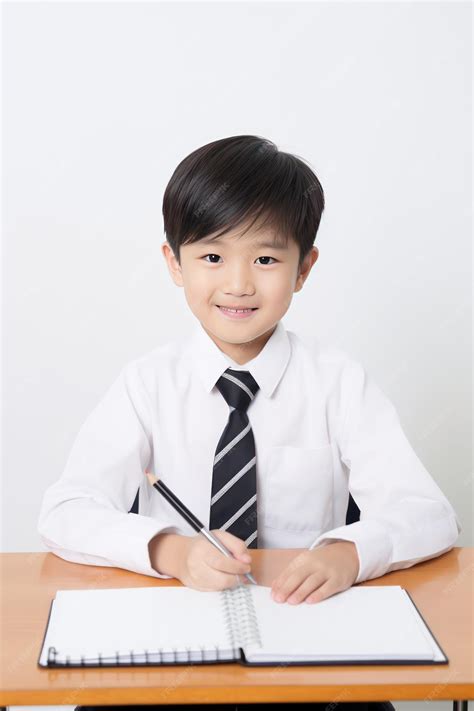Premium AI Image | Happy Japanese School Boy Doing Homework