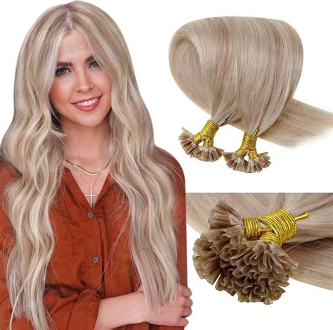 LaaVoo U Tip Hair Extensions Real Human Hair Dark Blonde Highlight ...