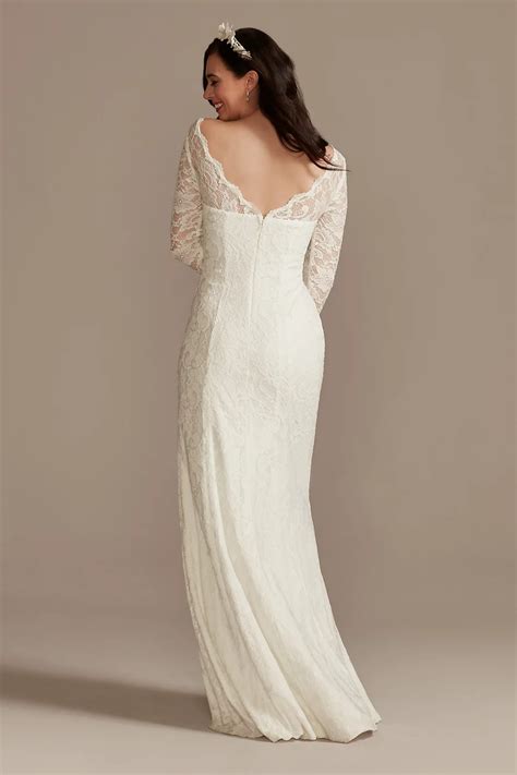 Stretch Lace Long Sleeve Sheath Wedding Dress | David's Bridal