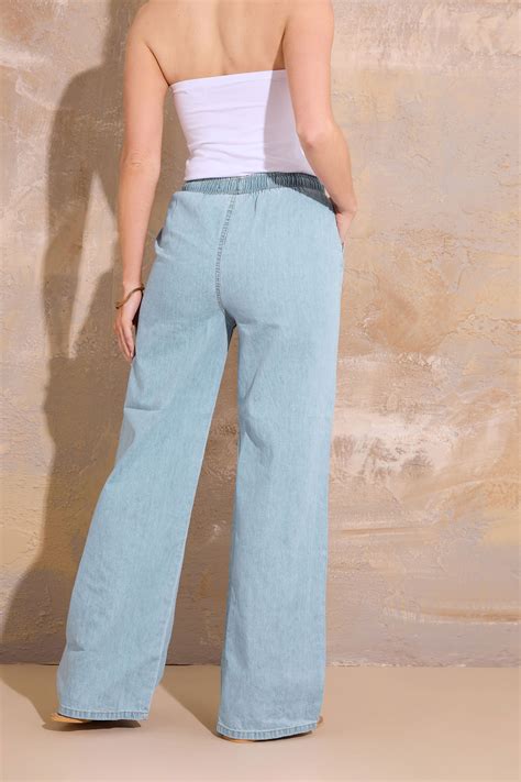 LTS Tall Women's Light Blue Drawstring Wide Leg Jeans | Long Tall Sally