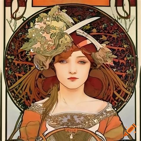 Alphonse Mucha artwork of a woman in samurai armor on Craiyon