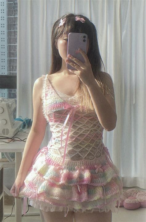 [Customized Hande Sewed] Rainbow Hearts Pastel Knitting Mini Dress ...
