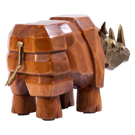 Vintage Spanish Wood Rhino with Brass - Mecox Gardens