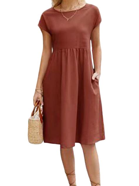 KVMeteor Women Short Sleeve A Line Casual Dresses Loose Solid Summer ...