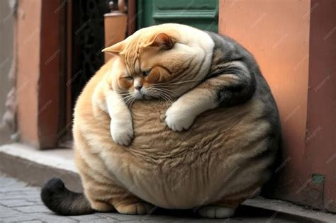 Premium AI Image | Cute fat cat is sleepy in front of the store