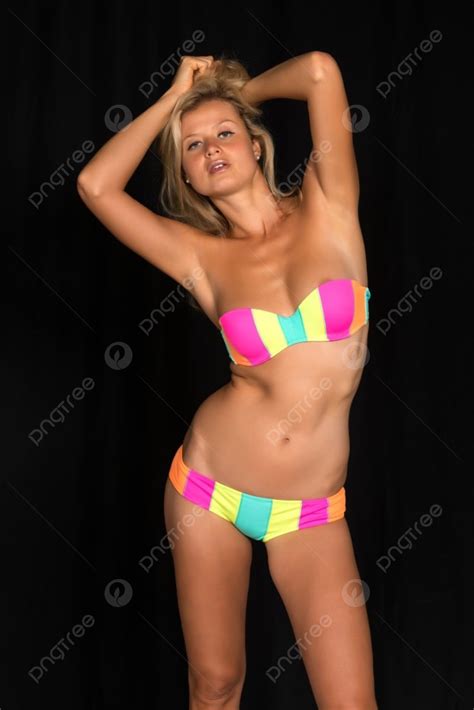 Beautiful Tall German Blonde In A Striped Bikini Photo Background And Picture For Free Download ...