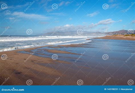 Ocean Wave Sea Water Overflowing into Santa Clara River Mouth Estuary ...