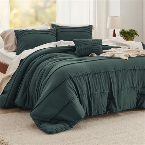 Bedsure Emerald Green Queen Comforter Set - 4 Pieces Pinch Pleat Bed ...