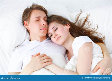 Happy Couple Sleeping in Bed at Home Stock Image - Image of couple ...