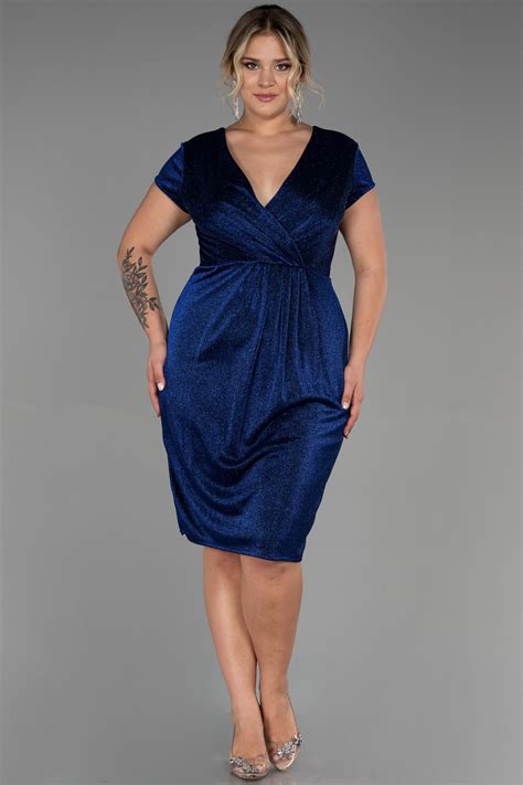 Midi Navy Blue Plus Size Evening Dress ABK1823 | Abiyefon.com