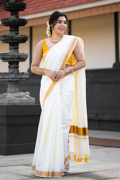 Kerala Cotton Kasavu Saree with Golden Border - I Love Sarees