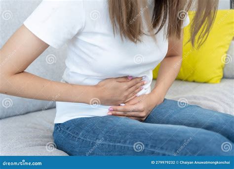 Stomach Ache. Asian Women Have Abdominal Pain, Indigestion, Gastritis ...