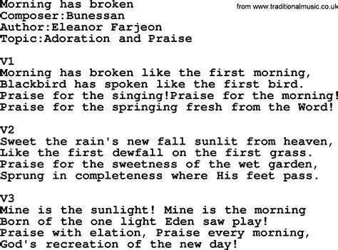 Adventist Hymn: Morning Has Broken - Christian Song lyrics, with PDF