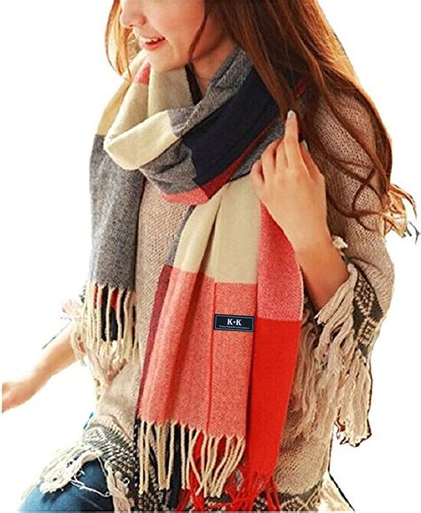 Women Tartan Scarf - Winter Long Scarves Plaid Warm Wraps Wool British ...