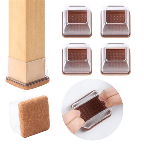 Ezprotekt 16 Pcs Clear Square Furniture Leg Sliders with Felt - Plastic ...