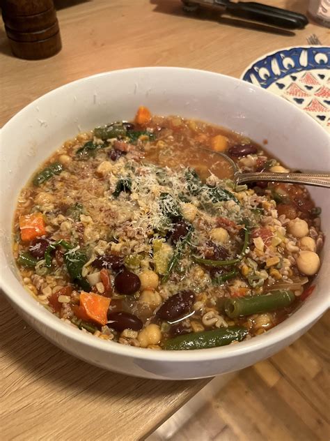 Homemade minestrone with grated Parmigiano-Reggiano : r/soup