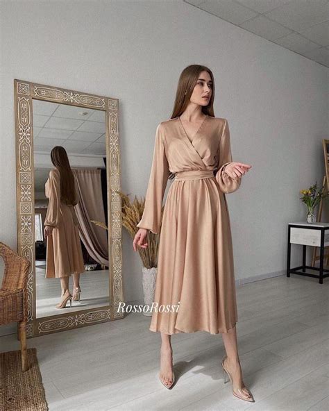 La lune full sleeve wrap midi dress desert rose – Artofit