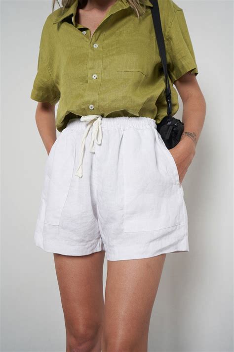 Women's White Linen Shorts | Linen Boy Short in Bright White | Arthur ...