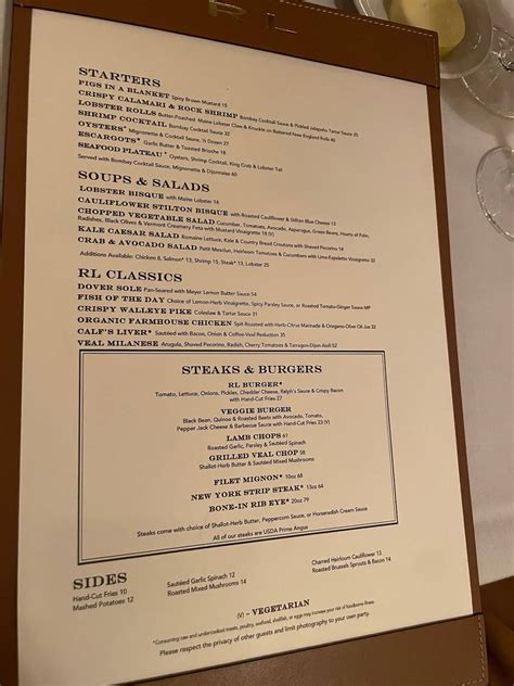 Menu at RL Restaurant, Chicago, 115 E Chicago Ave