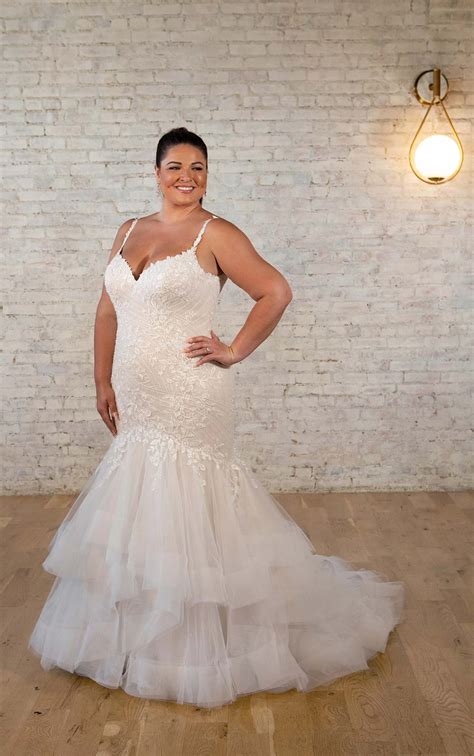 Sparkly Fit-and-Flare Plus Size Wedding Dress with Spaghetti Straps