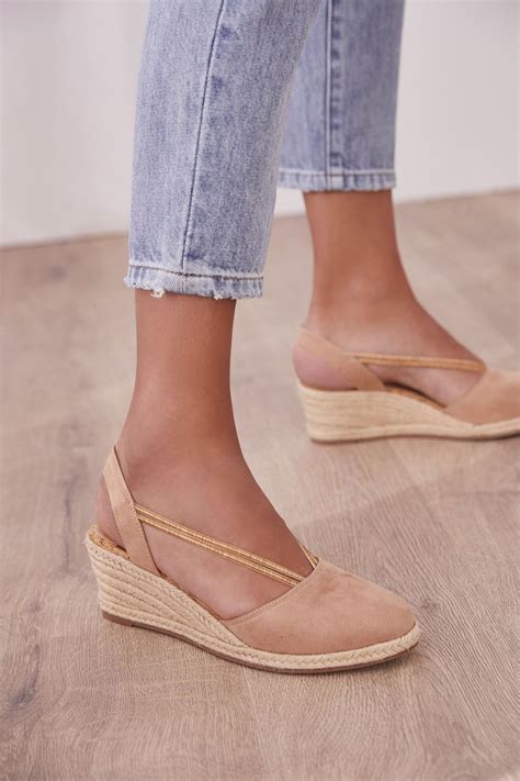 Womens Next Sand Closed Toe Espadrille Low Wedges - Natural | Closed ...