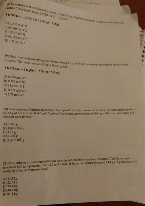 Solved reaction? The molar mass of KNO3 is 101.11 g/mol. 3) | Chegg.com