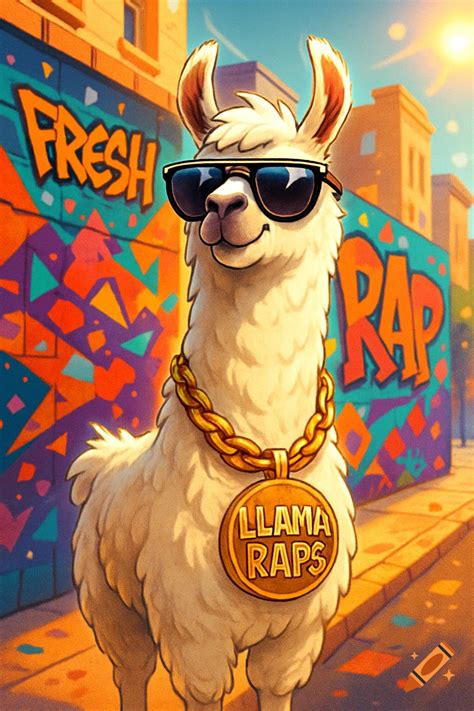 Cartoon llama wearing sunglasses and a gold chain with 'LLAMA RAPS ...