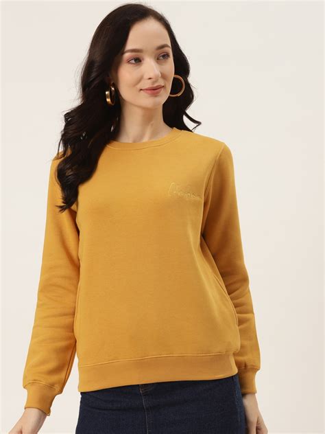 Buy Madame Women Mustard Yellow Solid Sweatshirt With Embroidered ...