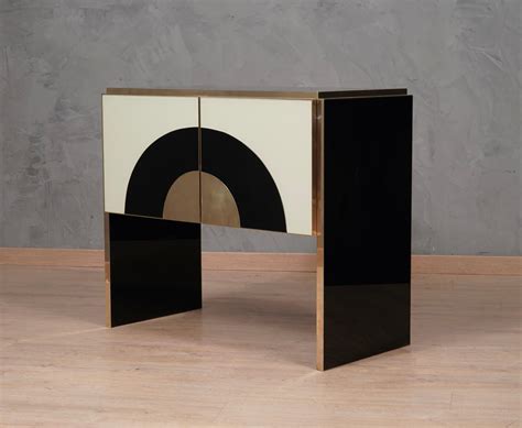 MidCentury Cream and Black Glass with Brass Italian Sideboard, 2000 For ...