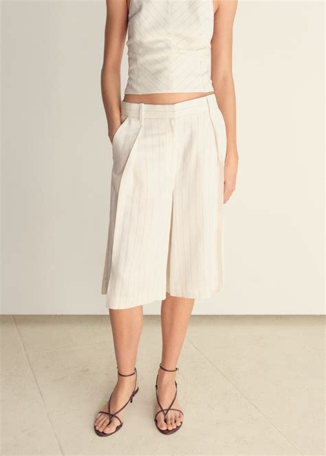 Striped linen-blend bermuda shorts - Women | MANGO USA