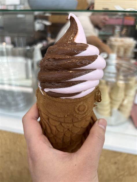 [I ate] cherry blossom and chocolate swirl vegan soft-serve in a fresh ...