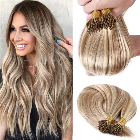 Amazon.com : Hairro I Tip Hair Extensions Human Hair 20 Inch Highlight ...
