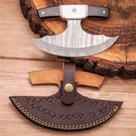Handmade Forged Damascus Ulu Knife - Acrylic Handle | Alaskan Knife ...