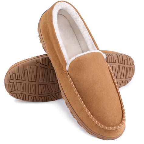 FUPPIA Mens Moccasin Slippers Indoor Outdoor Comfortable Warm Moccasins ...