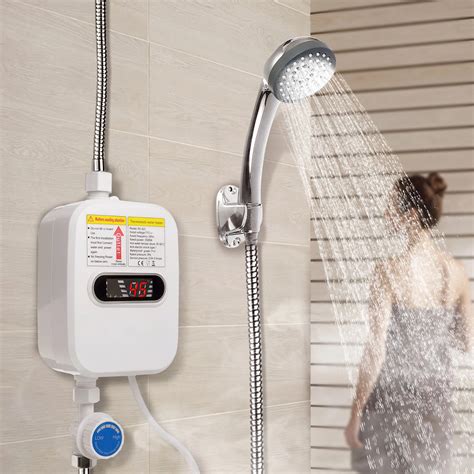 Mini Instant Hot Water Heater with LCD Display, 3500W Electric Tankless Shower Head Set for Home ...