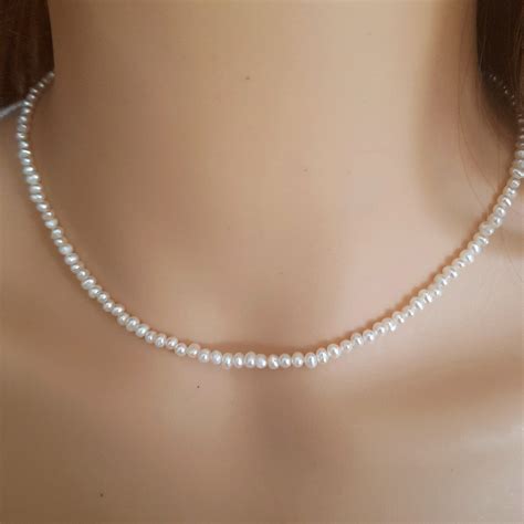 Tiny Freshwater Pearl Necklace Choker Gold Fill or Sterling Silver ...