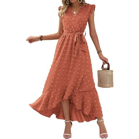 Biziza Trendy Maxi Dress for Summer Women Orange 2025 Ruffle Sleeve ...