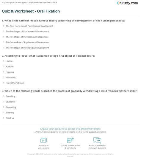 Quiz & Worksheet - Oral Fixation | Study.com