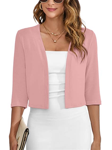 Chiclily Women's 3/4 Sleeve Cropped Cardigans Sweaters Pink Large ...