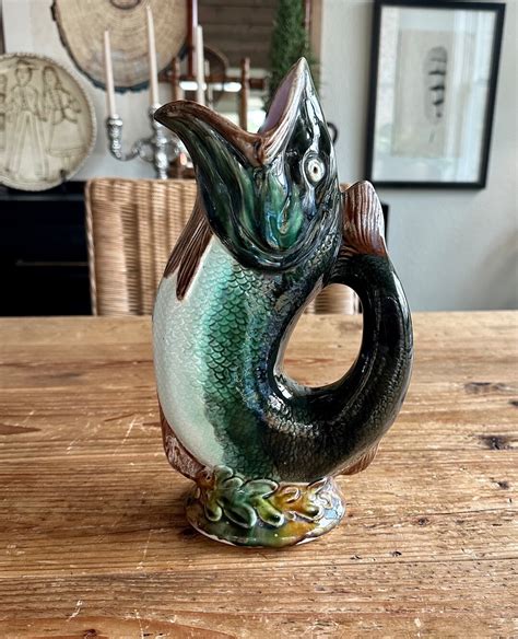 Antique Majolica Gurgle Fish Pitcher, 11" Height - Etsy