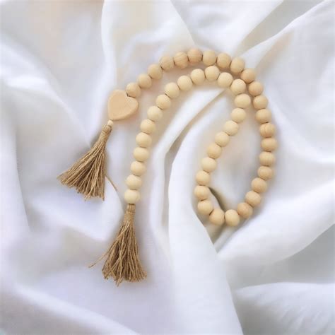 Wood Bead Garland With Heart - Beaded by Luci